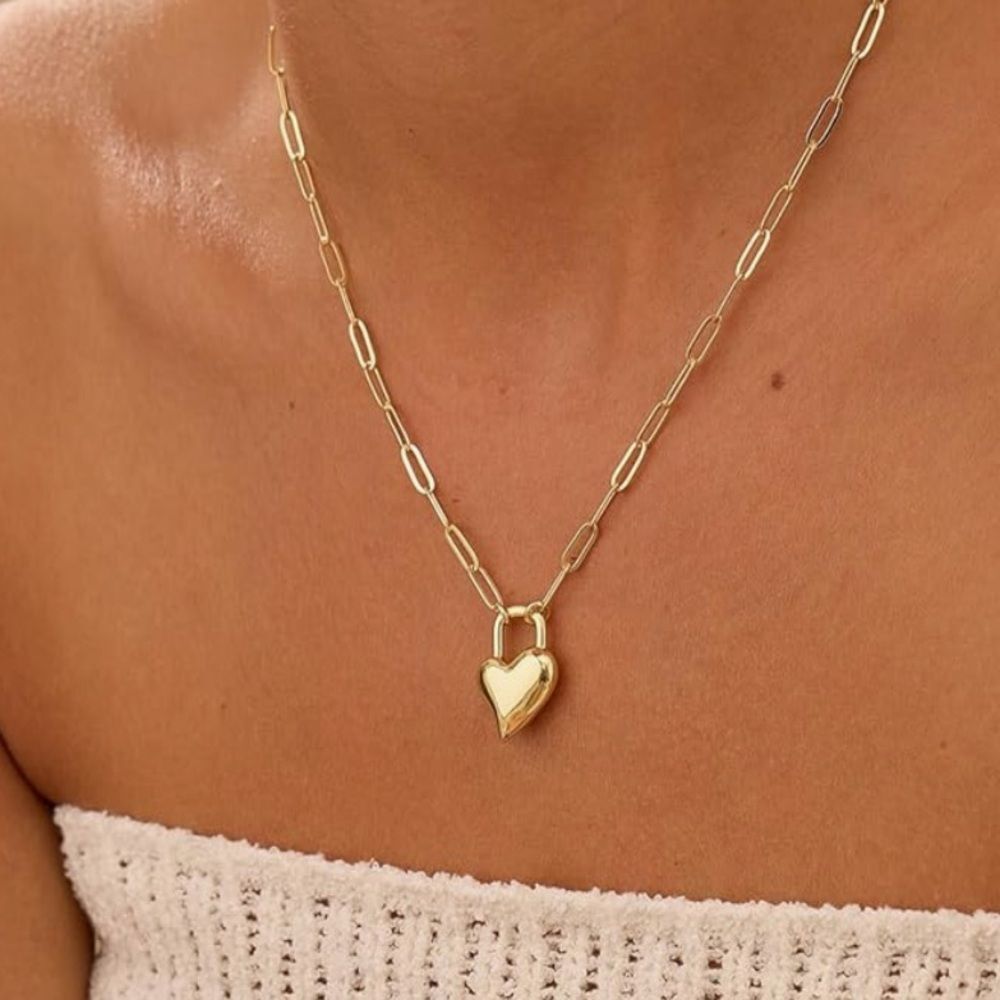 NEW 14K Real Gold Plated Gold Heart Pendant Necklace for Women